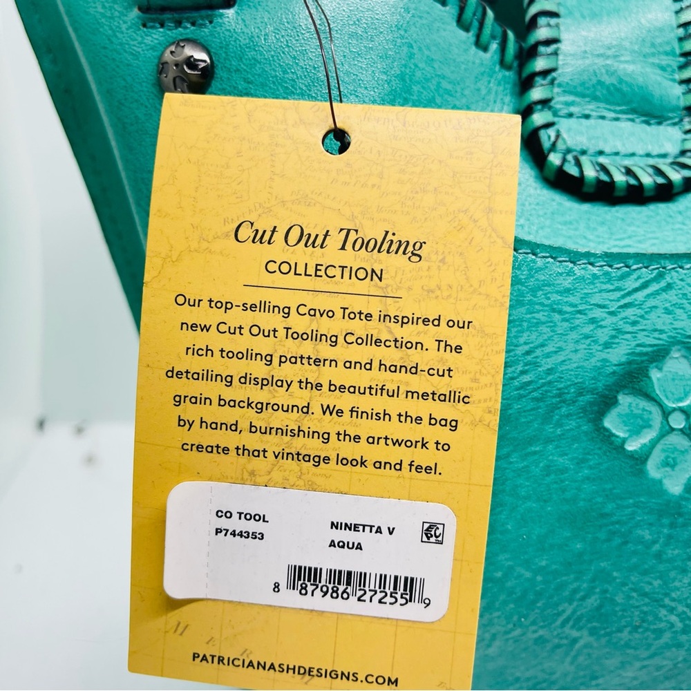 🌷Patricia Nash🌷100% Handmade Leather Crossbody, Tote/Bag, Green/Teal/Aqua NWT - Picture 9 of 13